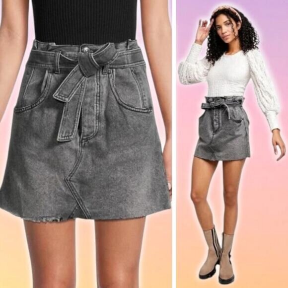 FREE PEOPLE We The Free East Of Eden Paperbag Denim Skirt Size 26 Washed Black - Picture 1 of 10